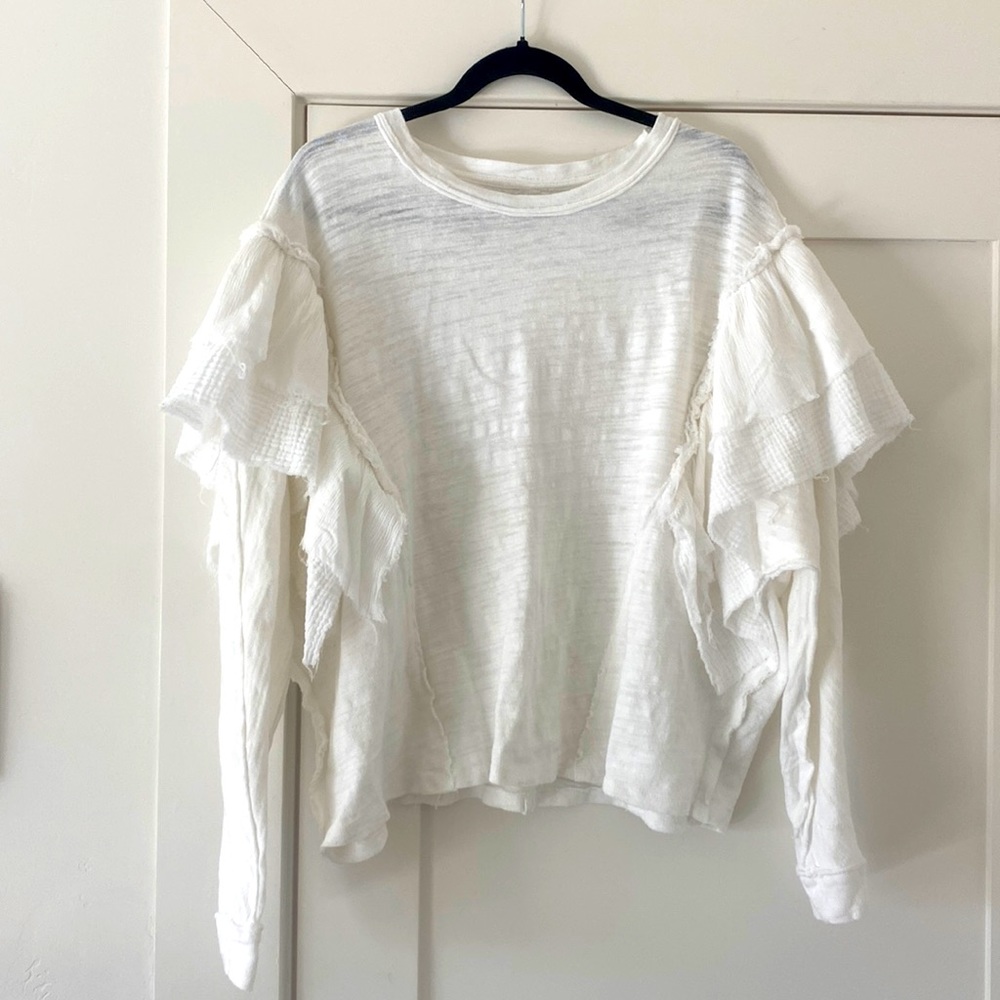 Free People White Oversized Ruffle Long Sleeve